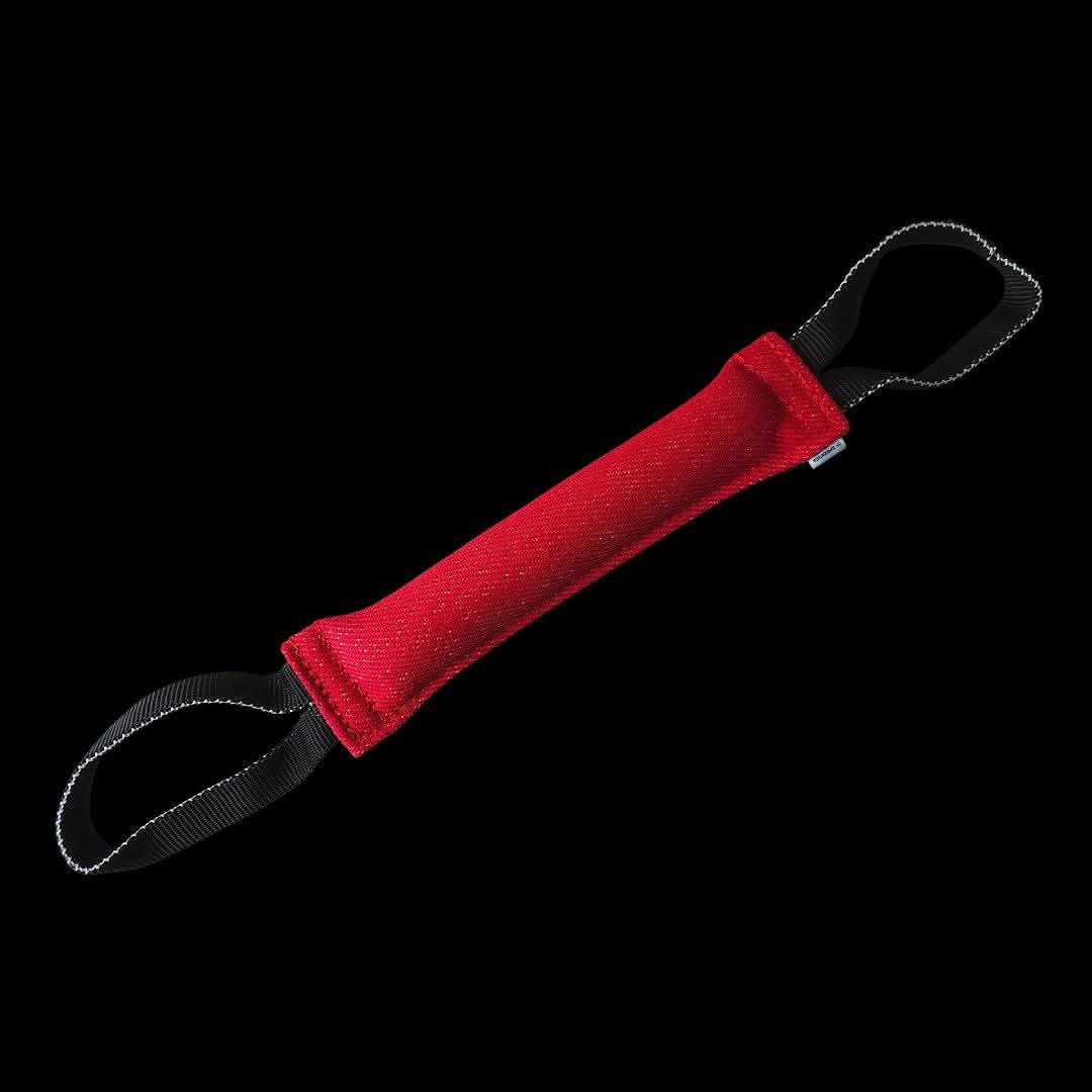 Durable cotton red bite tug for obedience, reward training, and early bitework, with dual handles for easy grip and control.