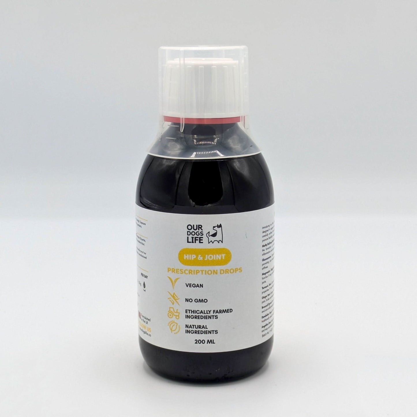 Our Dog's Life Hip & Joint Drops – Natural liquid supplement with MSM, glucosamine, turmeric & antioxidants for dog mobility, joint health & comfort.