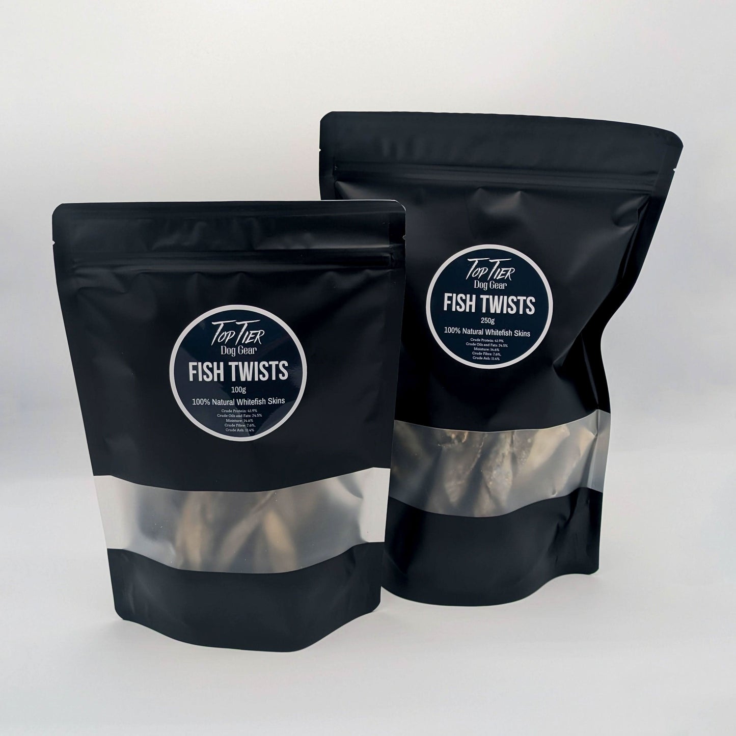Top Tier Fish Twists – 100% whitefish skin chews, rich in Omega-3 for healthy teeth, joints, and shiny coats, perfect for all dogs.