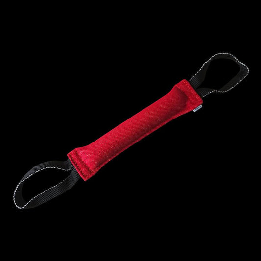 Durable cotton red bite tug for obedience, reward training, and early bitework, with dual handles for easy grip and control.