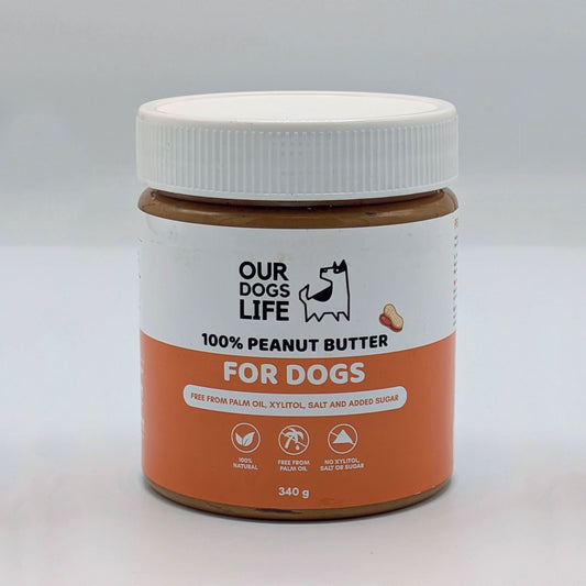Organic, xylitol-free peanut butter for dogs, ideal for training, enrichment, and a healthy treat.