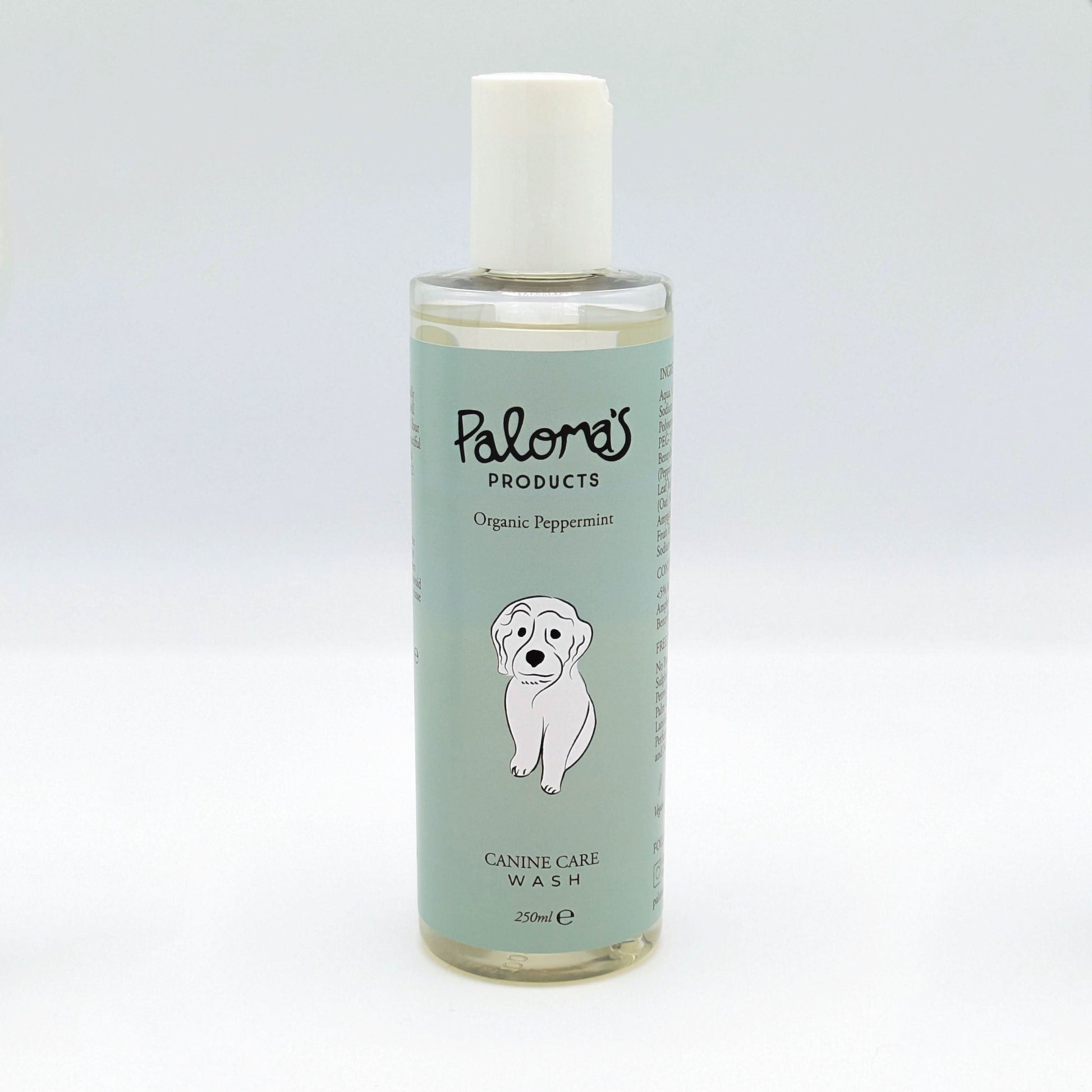 Vegan, cruelty-free grooming set with organic peppermint shampoo and chamomile conditioner for shiny, healthy coats.